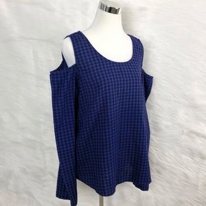 Cloth & Stone Cold Shoulder Blue Gingham Blouse